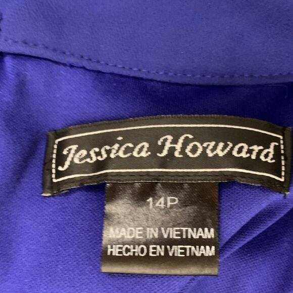 Jessica Howard Royal Blue Halter Chiffon Sleeveless Midi Shift Dress - Size 14P - Picture 5 of 7